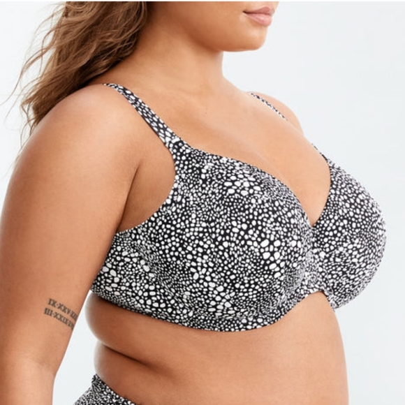 Elomi Swim‎ Womens 36M Black White Print Bikini Underwire Supportive Bra Top - Picture 1 of 8
